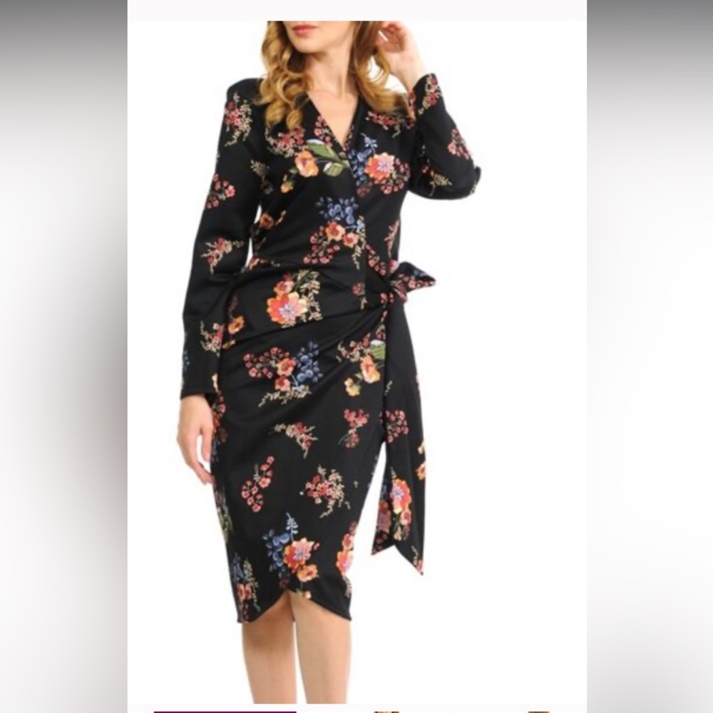 New by Gishi Floral Long Sleeve Wrap Midi Dress size XXXL 18/20 🌹🌺🌸 BG 08 - Picture 4 of 11